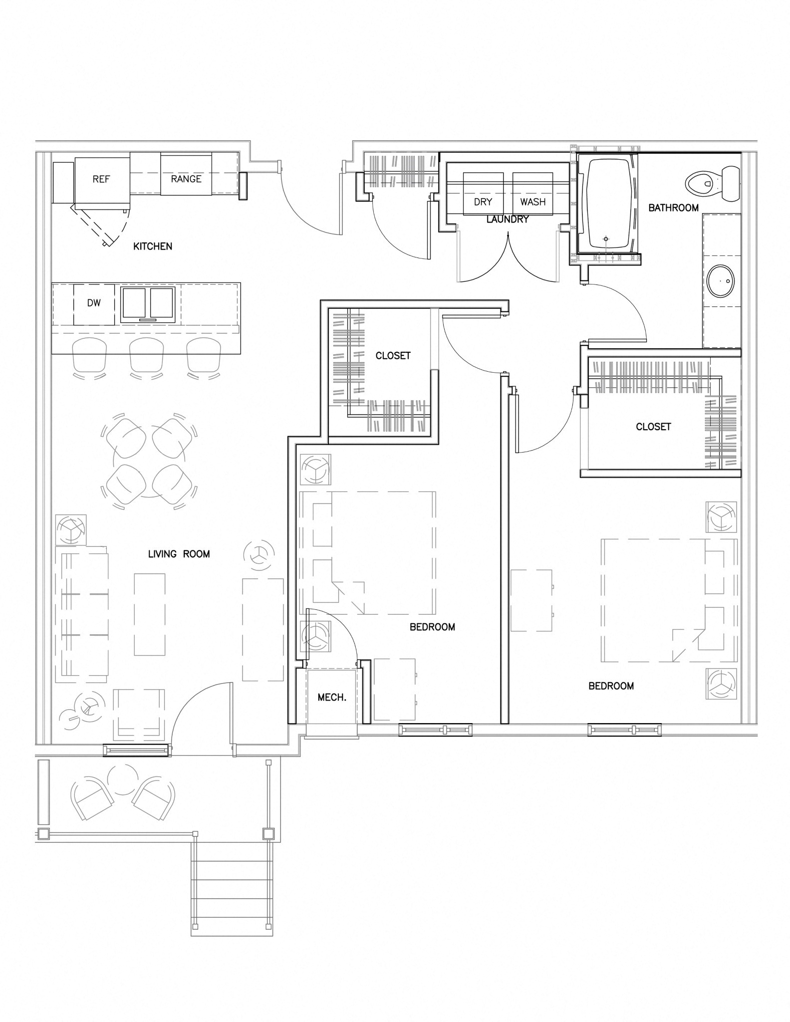 Floor plan for 2 beds, 1 bath, 1011 sqft
